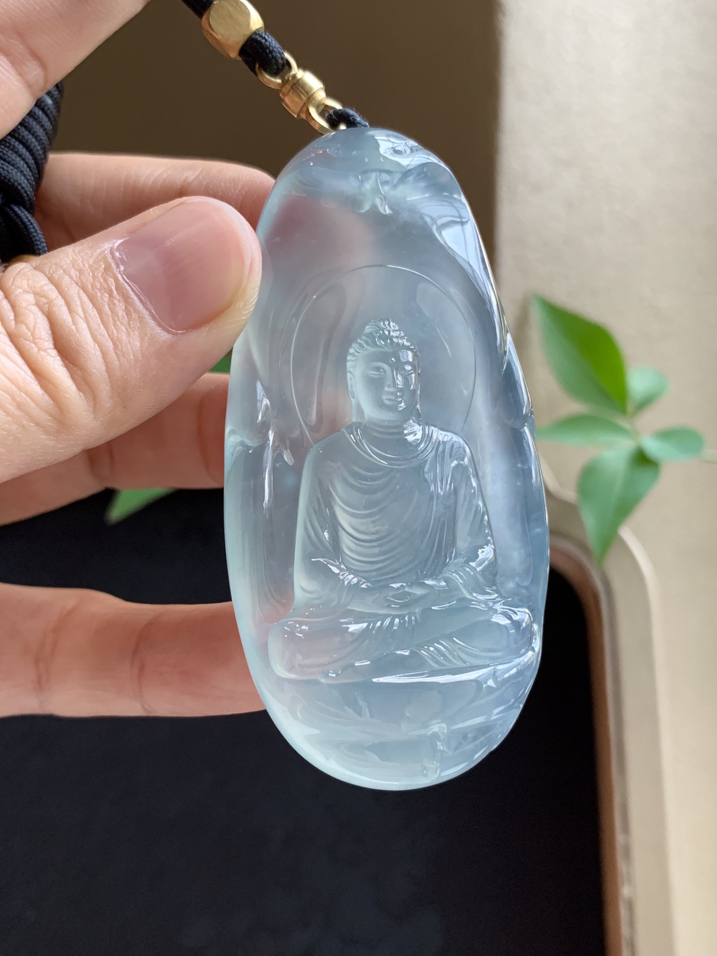 佳佳翡翠 天然缅甸A货翡翠冰蓝释迦摩尼吊坠挂件