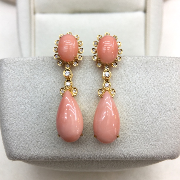 大耳环 原创设计台湾粉珊瑚耳饰