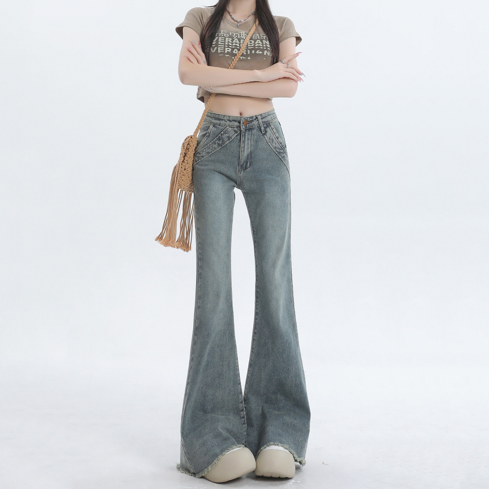 【现货+运费险】中腰牛仔裤梨形身材直筒阔腿裤微喇叭自然密语