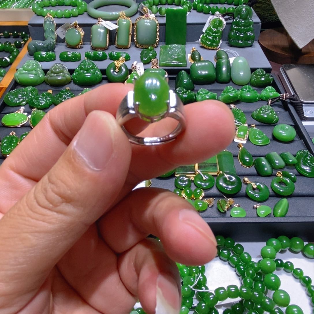 和田玉（碧玉）戒指银S925镶嵌