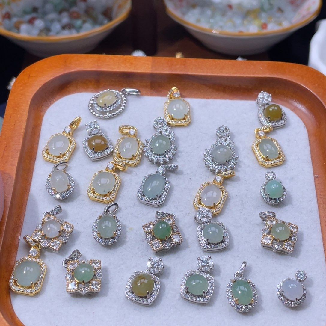 颈饰银S925镶嵌翡翠38一个任挑