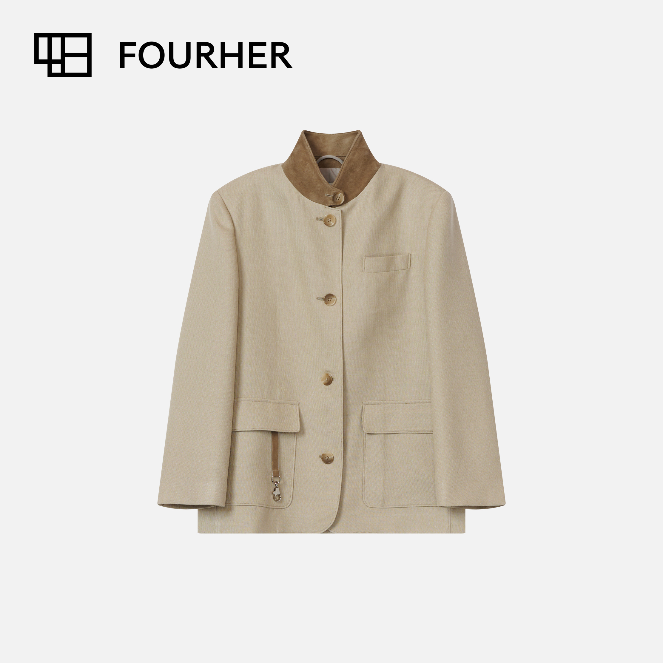 FOURHER 香阀世家 典雅新中式 绒面立领丝毛西装外套