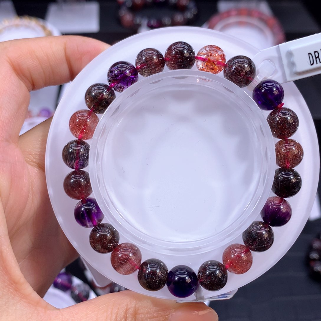 水晶手串未镶嵌超七黑加伦8.8mm