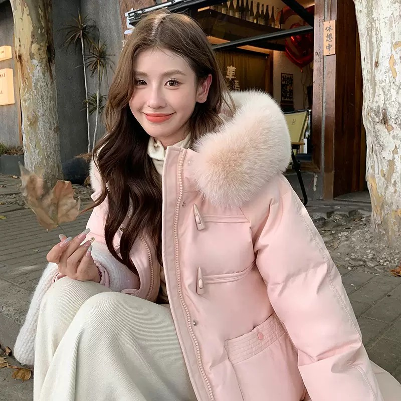 氛围感狐狸毛加厚保暖羽绒派克服女长款过膝宽松红色派克羽绒服