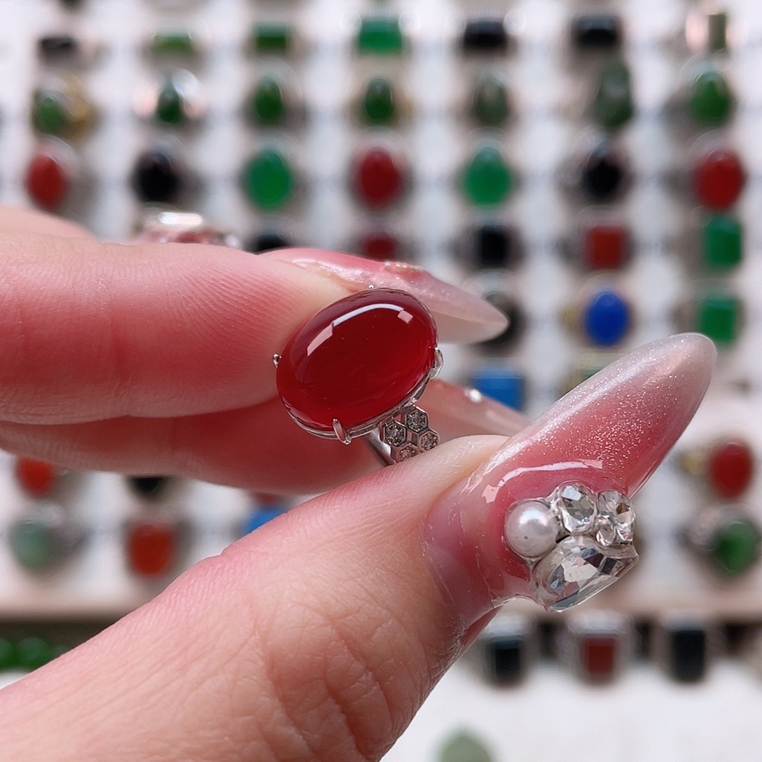 玛瑙/玉髓戒指银S925镶嵌