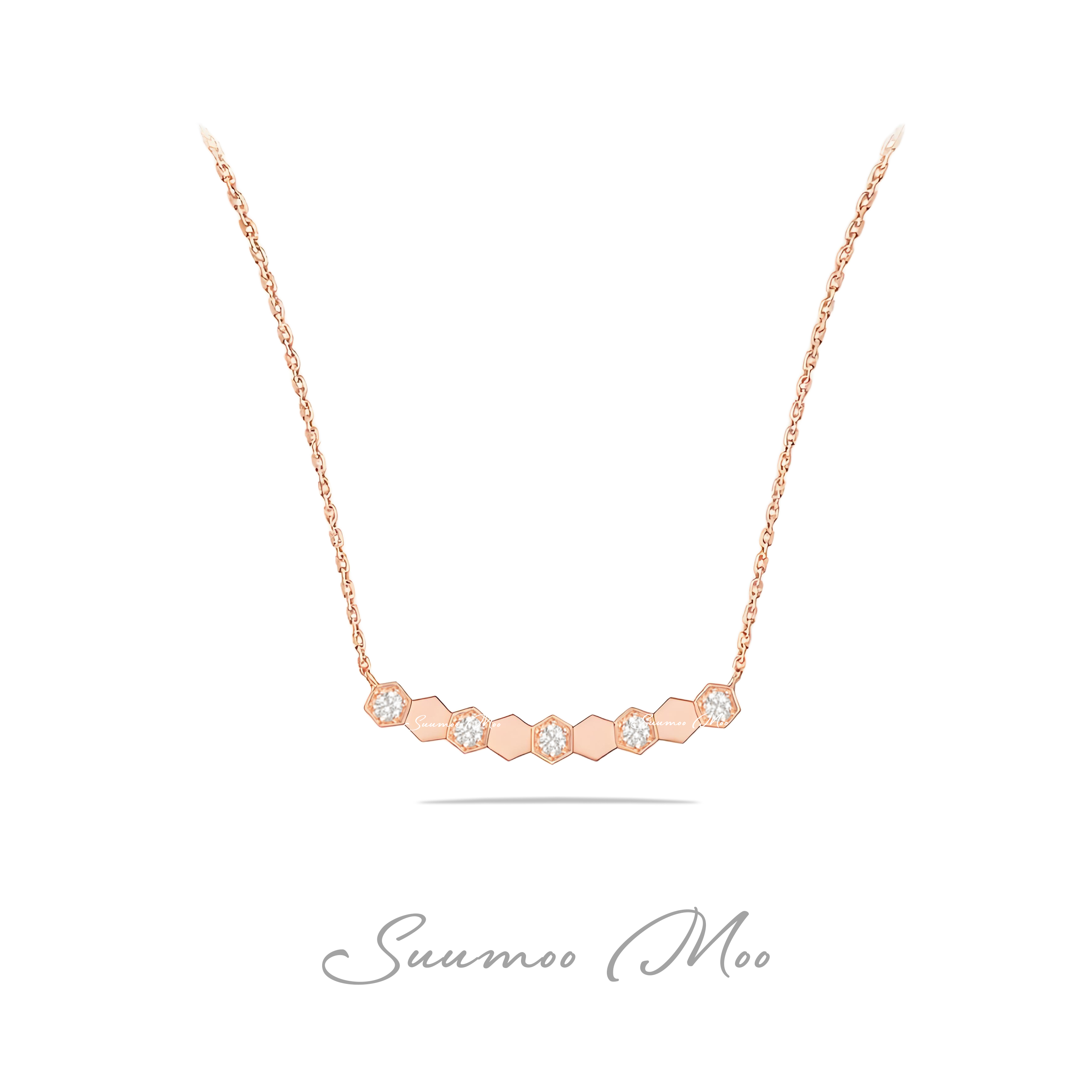 铜合金合成锆石项链 法式时尚经典微笑蜂巢项链 CNC工艺