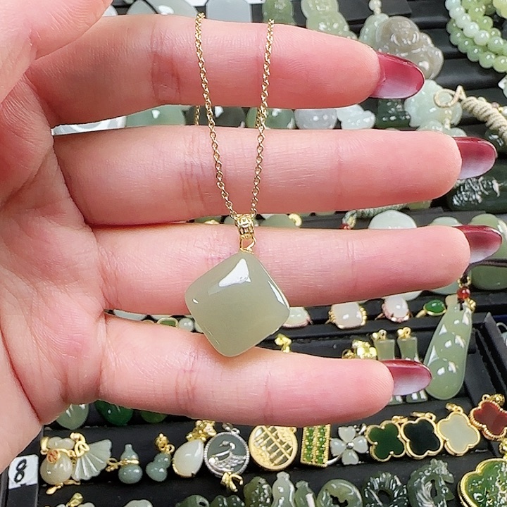 和田玉银S925镶嵌颈饰送链子送绳