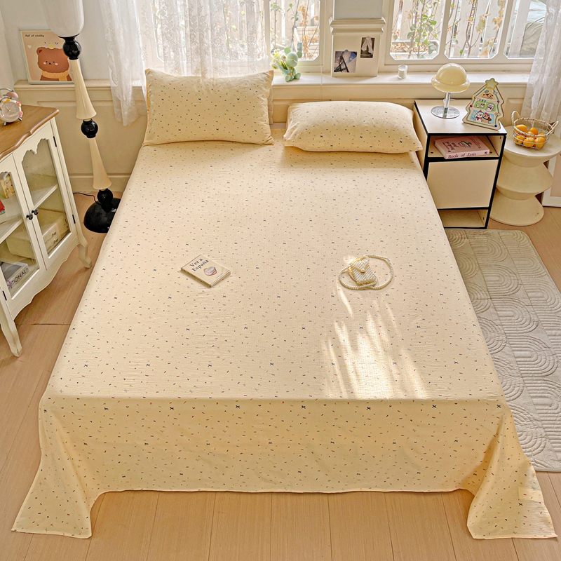 A类母婴级木棉双层纱小清新印花床单三件套学生宿舍单双人