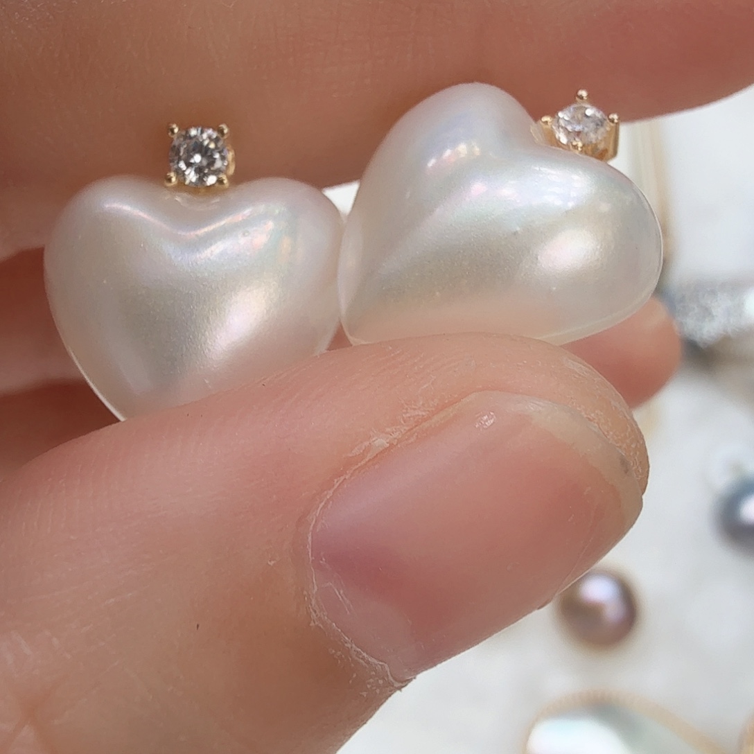 银S925镶嵌耳饰拼合珍珠（马贝珠）