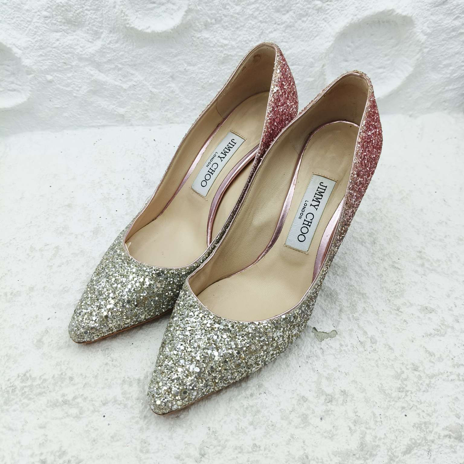 95新 JIMMY CHOO/吉米周 37码/渐变色亮片平底鞋/A2255