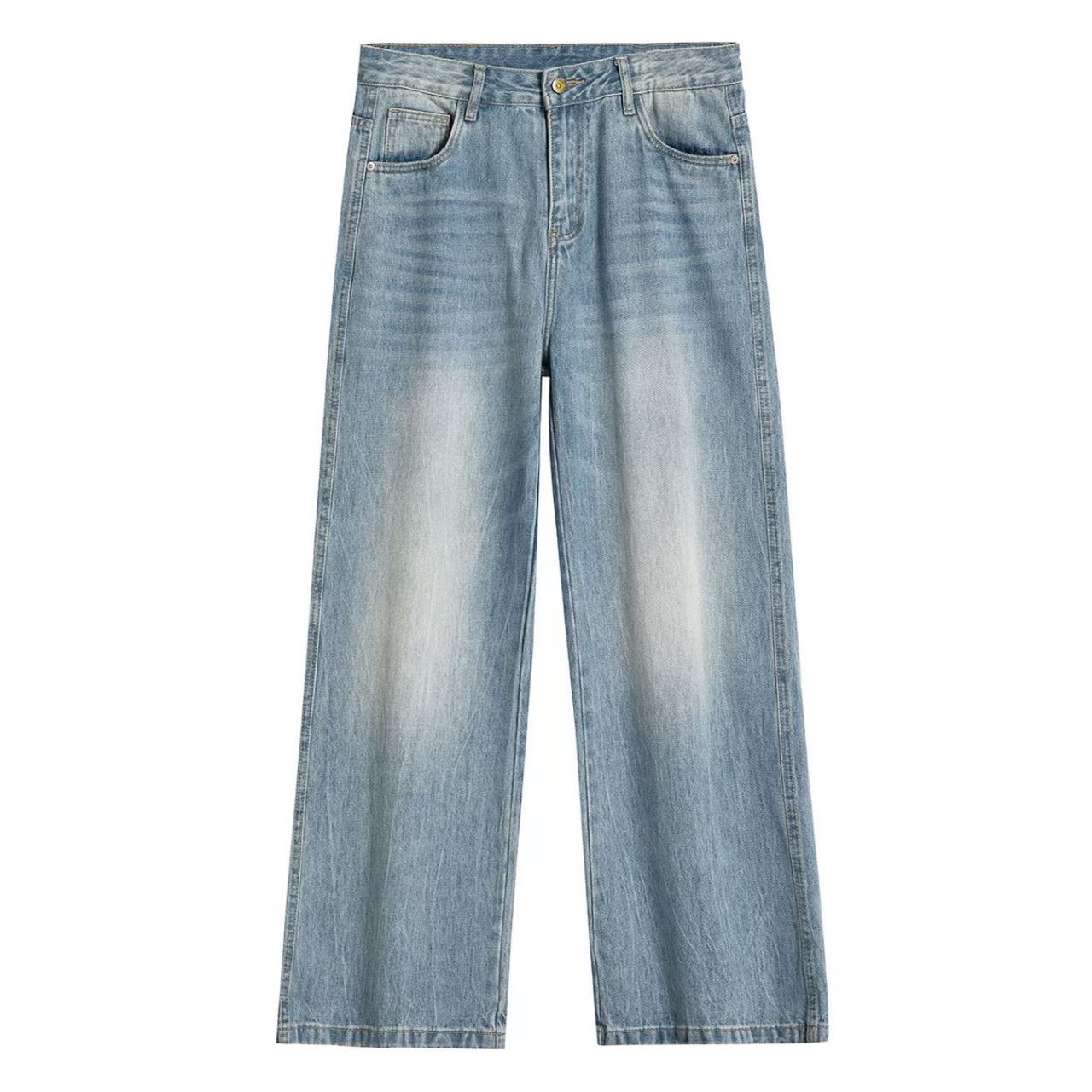 【直播专属       岁    】牛仔裤女高腰吊带显瘦阔腿拖地裤子