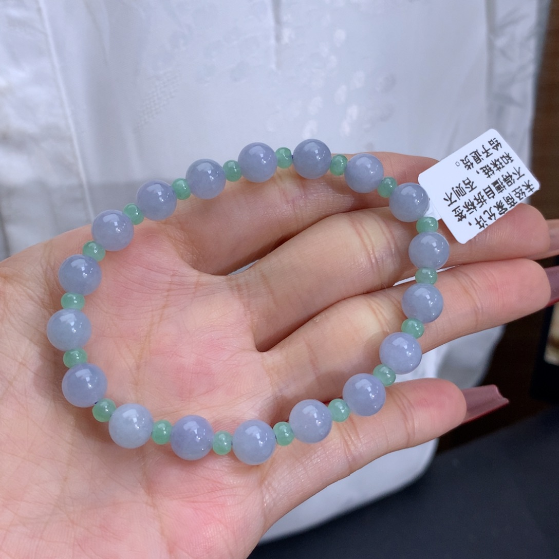 翡翠手链未镶嵌卡3.8-7双彩手串