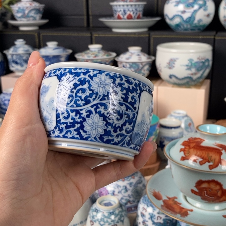 骏***马杯青花麒麟主人缸杯