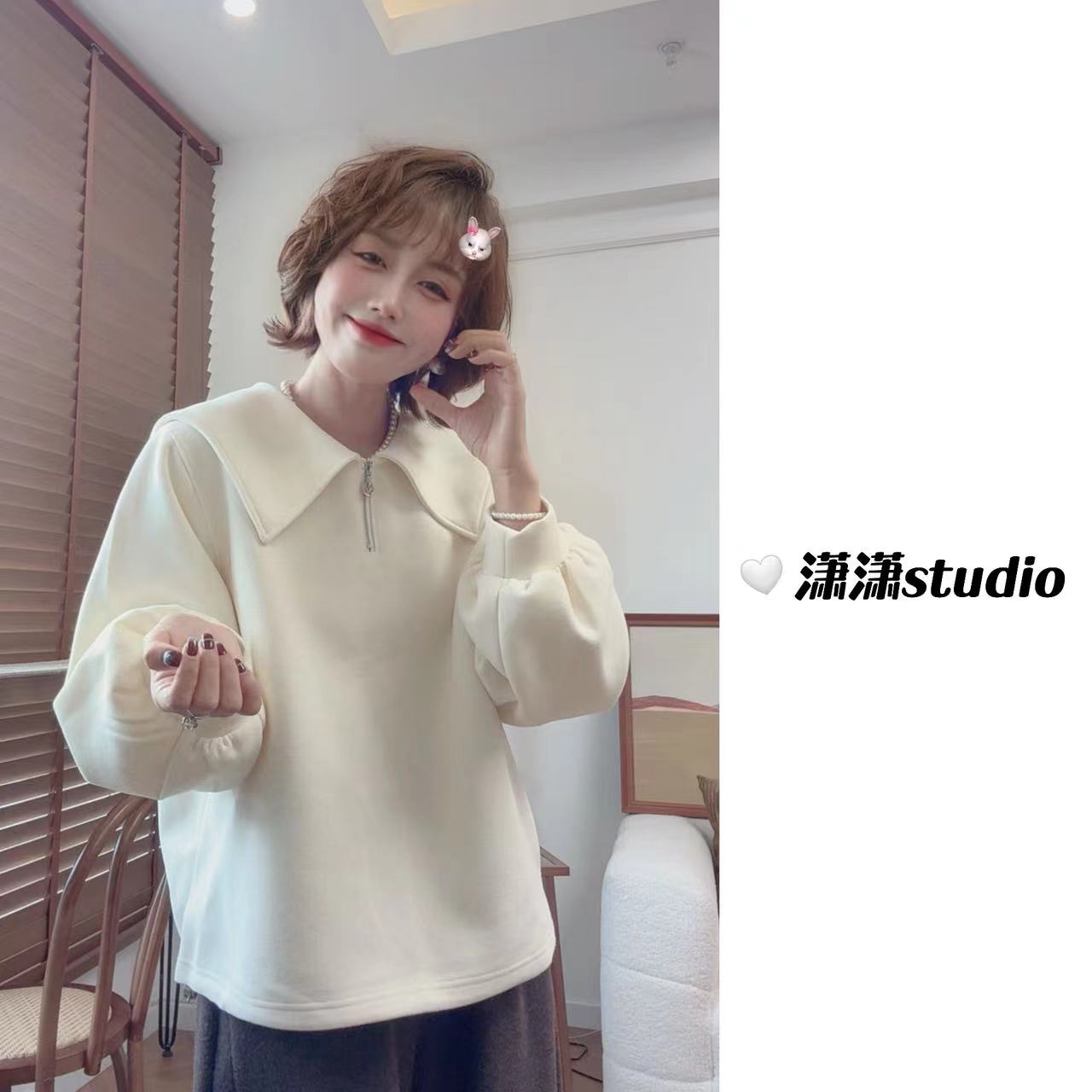 【学院领卫衣】【高密度厚面料】【韩系减龄】潇潇自制泡泡袖卫衣XA0019