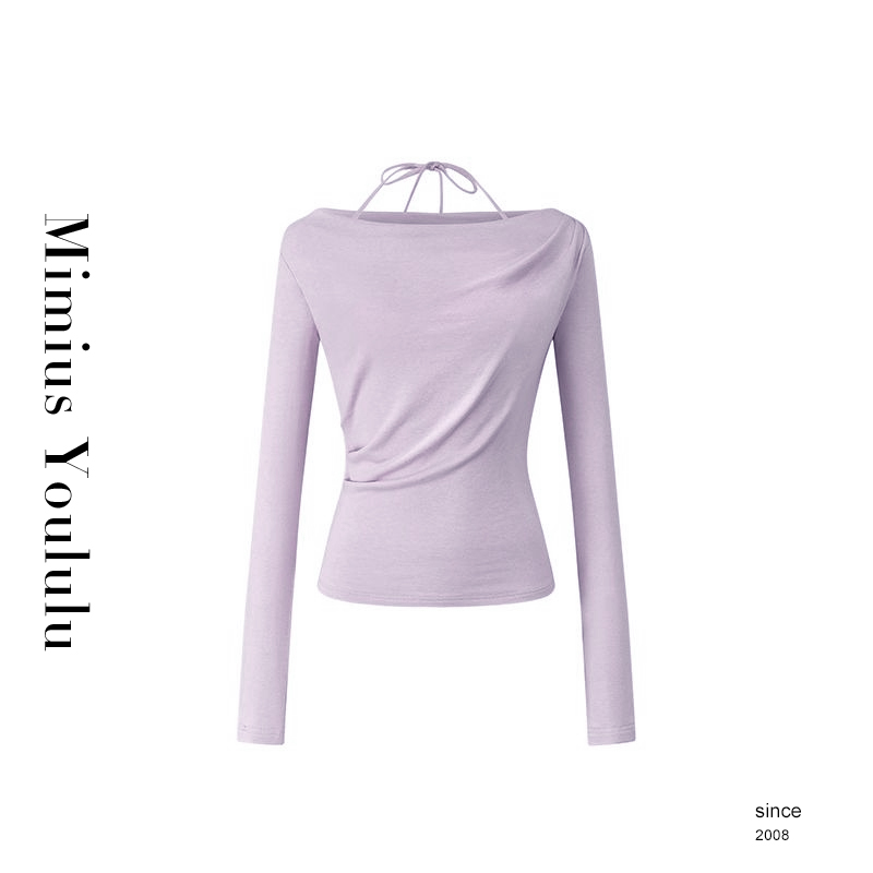 【mimius】&喵喵 温柔甜辣修身显瘦荡领一字肩上衣 G03180