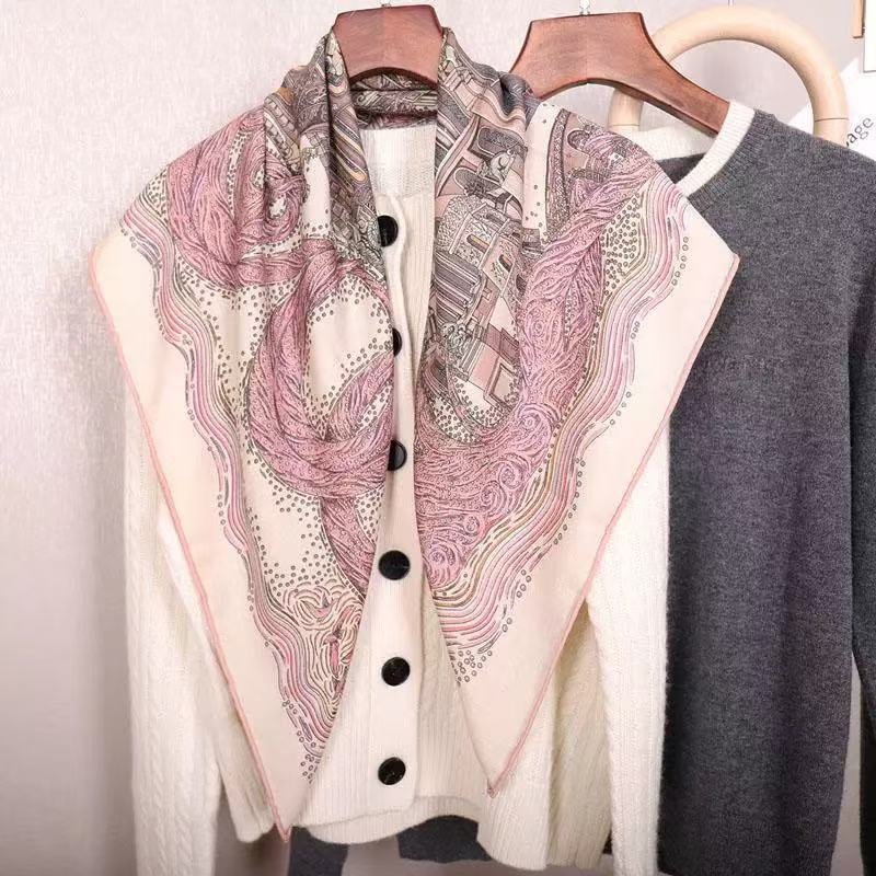 丝毛围巾【巴别塔】86丝毛方巾双面同色手工卷边丝巾Q716春秋气质洋