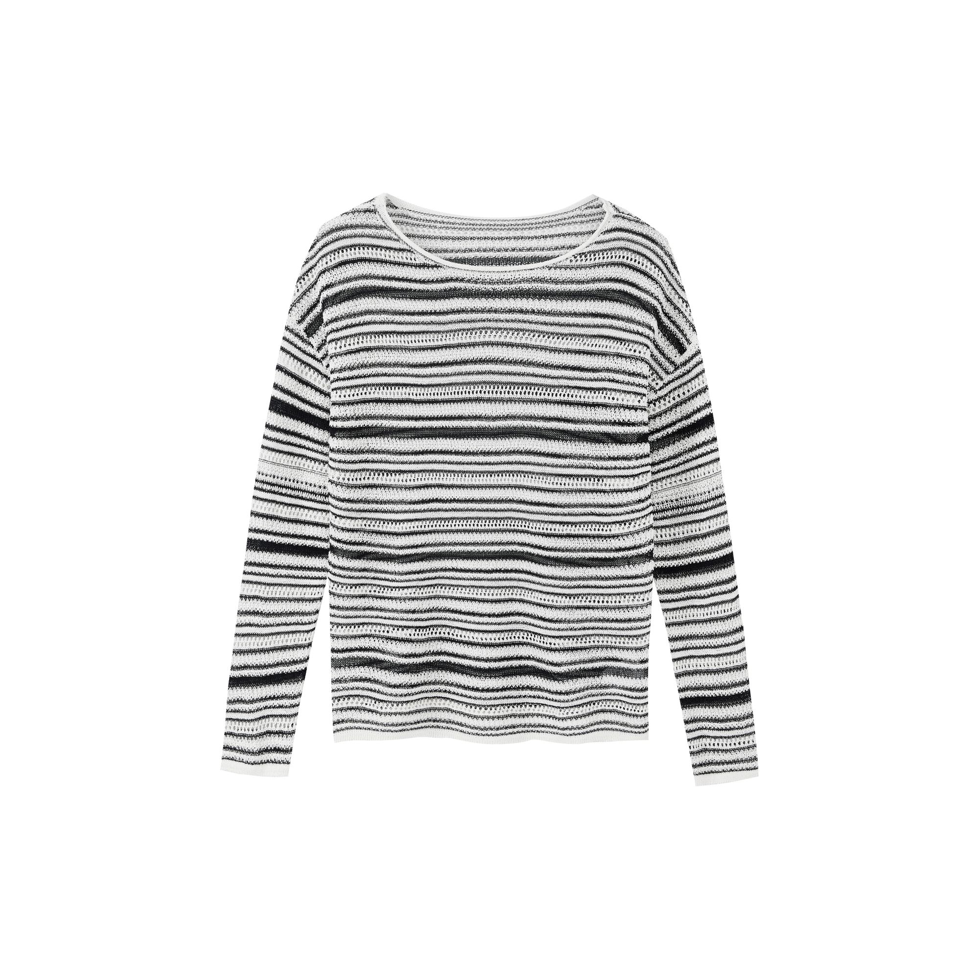 长袖镂空毛条纹针织衫女装时尚黑白打底衫1K221623X