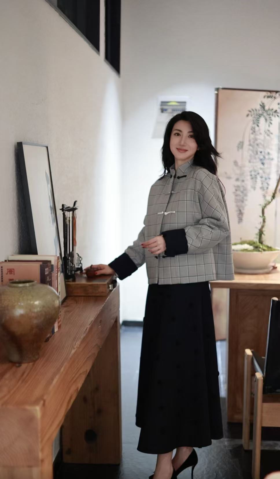 2511039【壁虎姐】GECKO秋冬新款灰色盘新中式夹棉盘扣长袖半裙套装