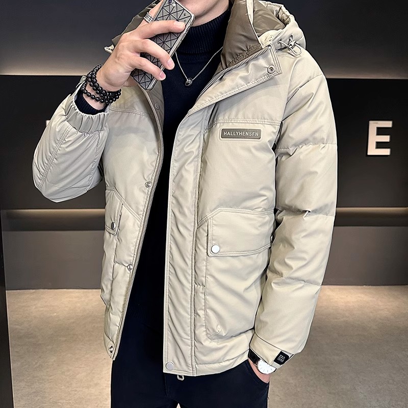 8928#男士冬季新款高端商务休闲上衣加厚保暖短款时尚连帽潮流