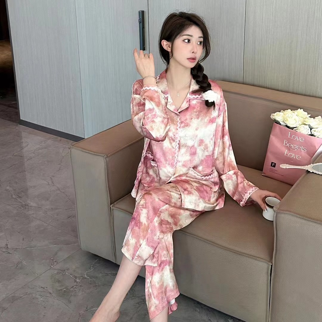 新款睡衣女春秋季冰丝气质甜美可爱风家居服套装