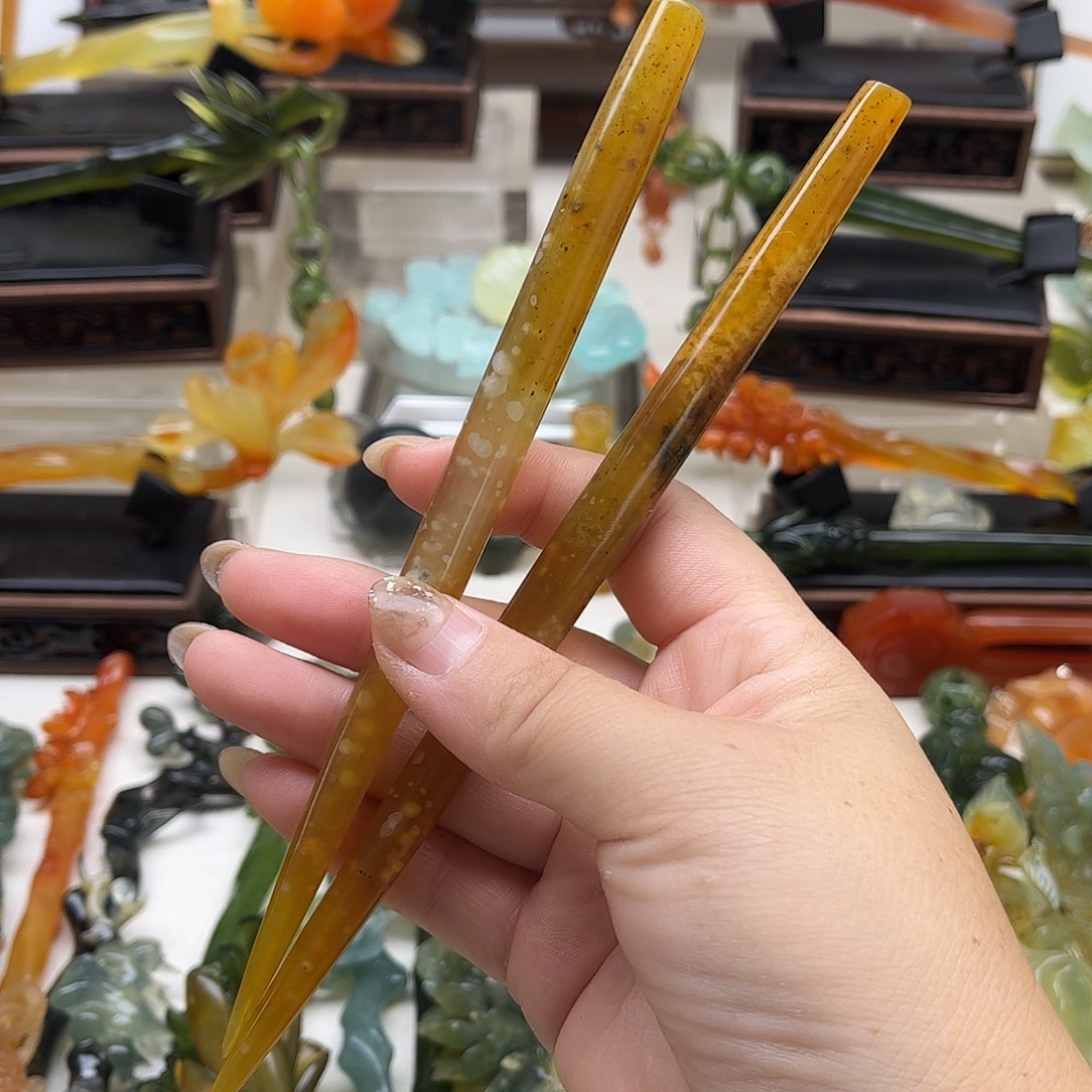 蛇纹石玉岫玉发簪合金