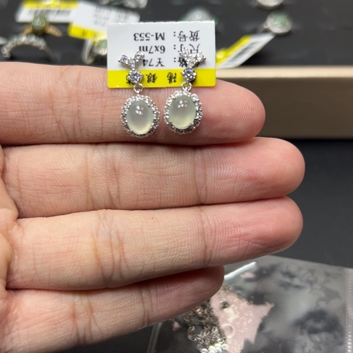 翡翠银S925镶嵌耳饰