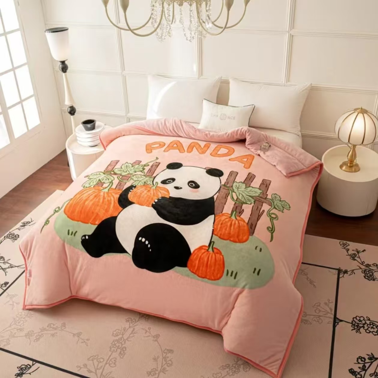 南瓜大熊猫冬被双人2x2.3M冬季高端加绒加厚石墨烯保暖冬季被