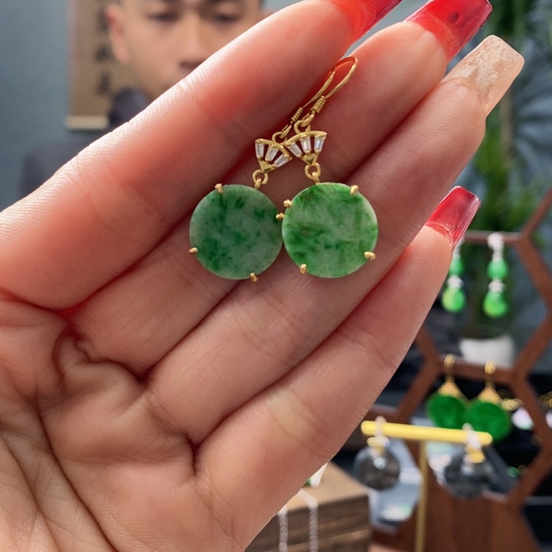 翡翠耳饰银S925镶嵌翡翠