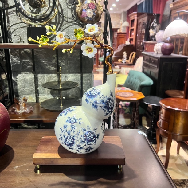 新中式创意葫芦陶瓷花瓶家居装饰品酒柜办公室玄关葫芦开运摆放