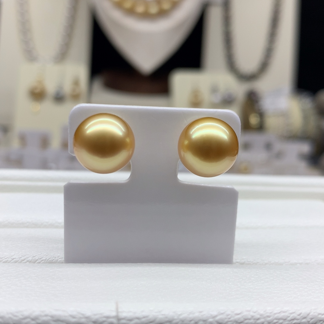 海水珍珠18K金镶嵌耳饰11.2mm金珠耳钉