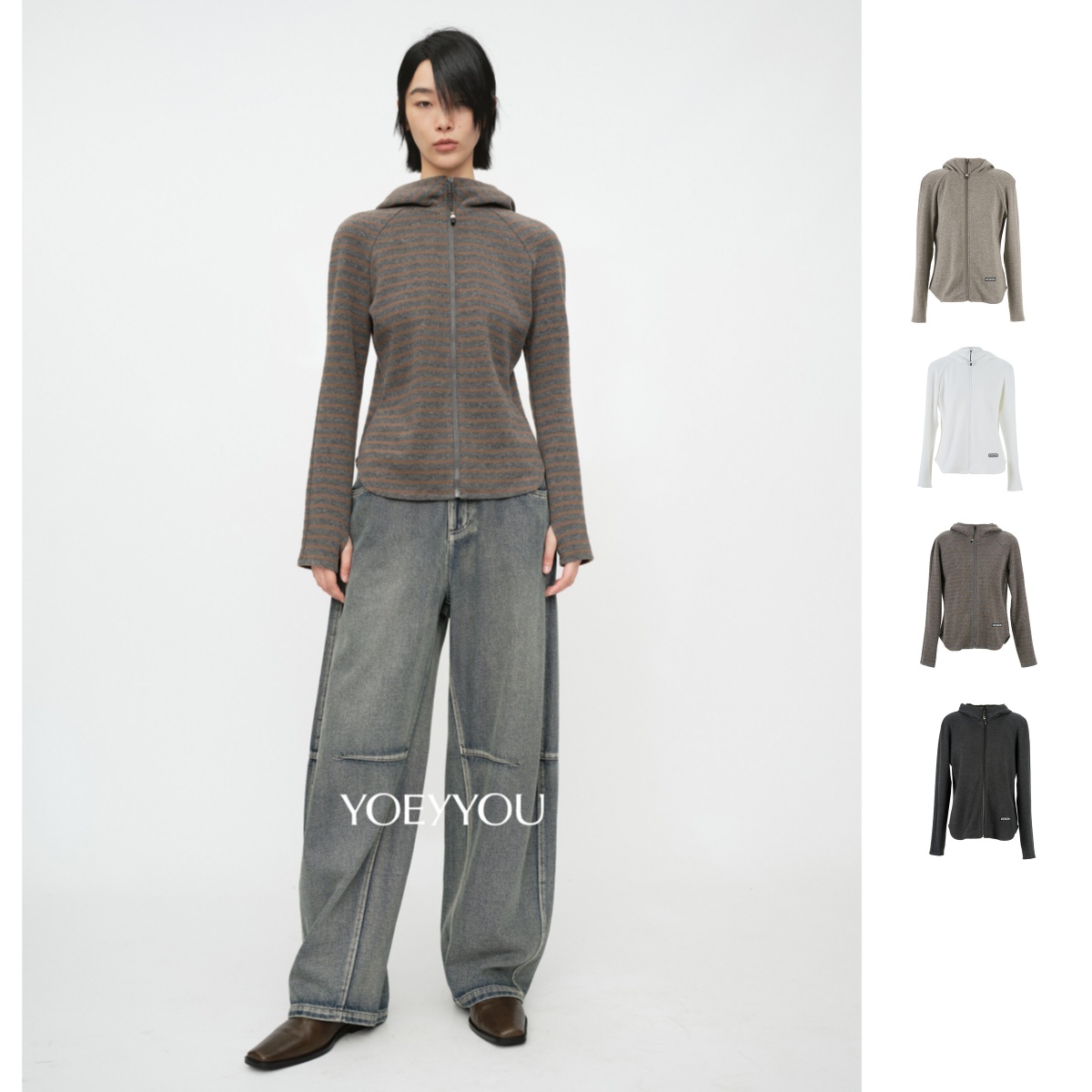项小七YOE YYOU  25冬季新品连帽修身打底开衫休闲舒适女款