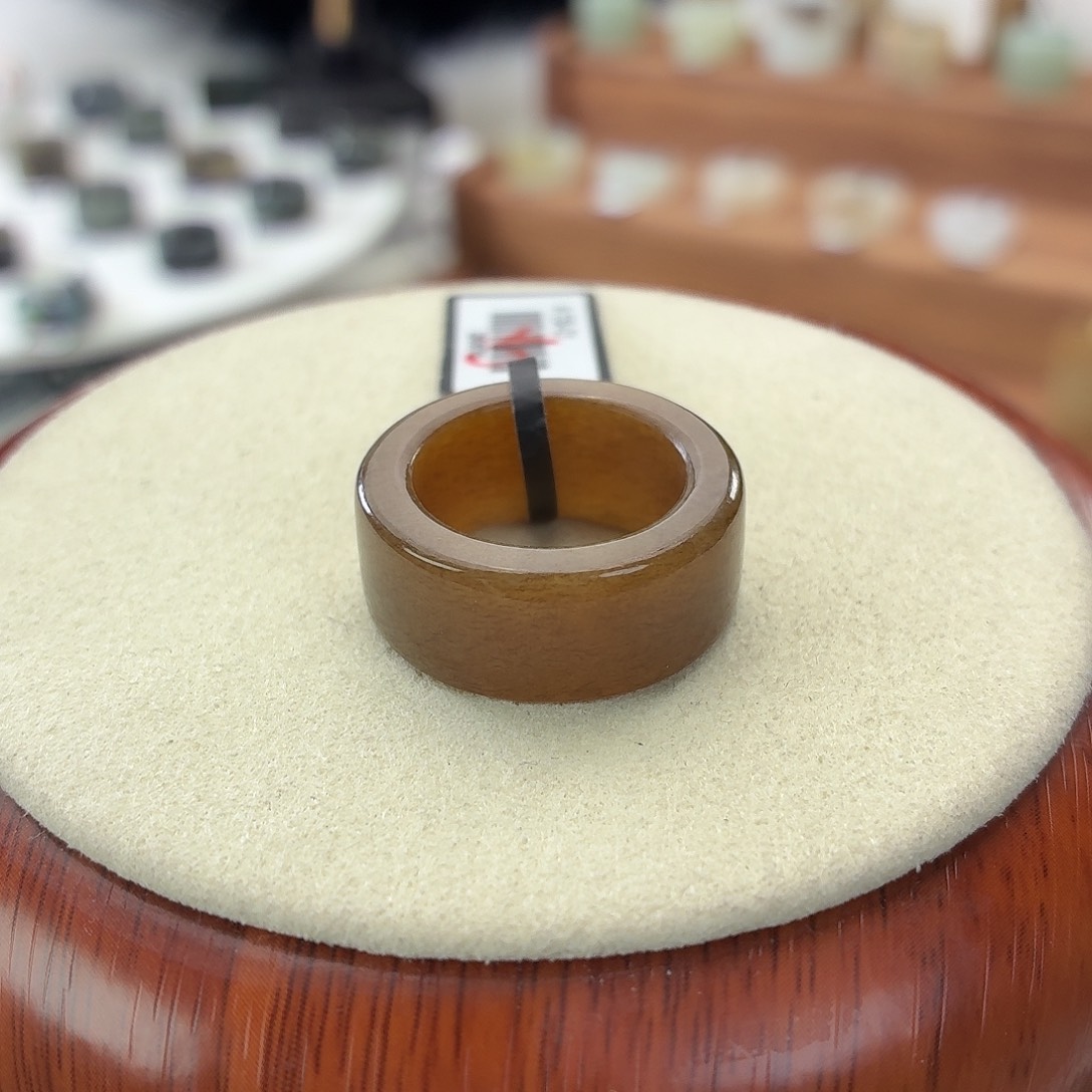 和田玉未镶嵌戒指i37复古咖糖圆切16.6mm