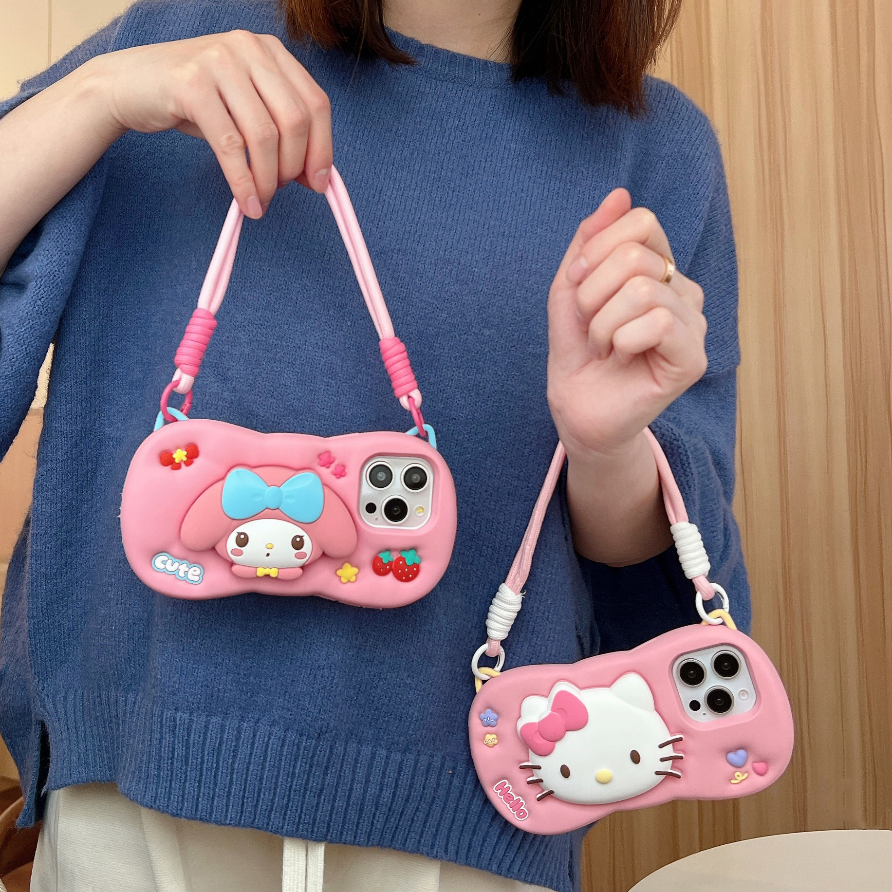 (苹果)kitty猫美乐蒂支架可爱适用iPhone16卡通立体软硅胶手机壳