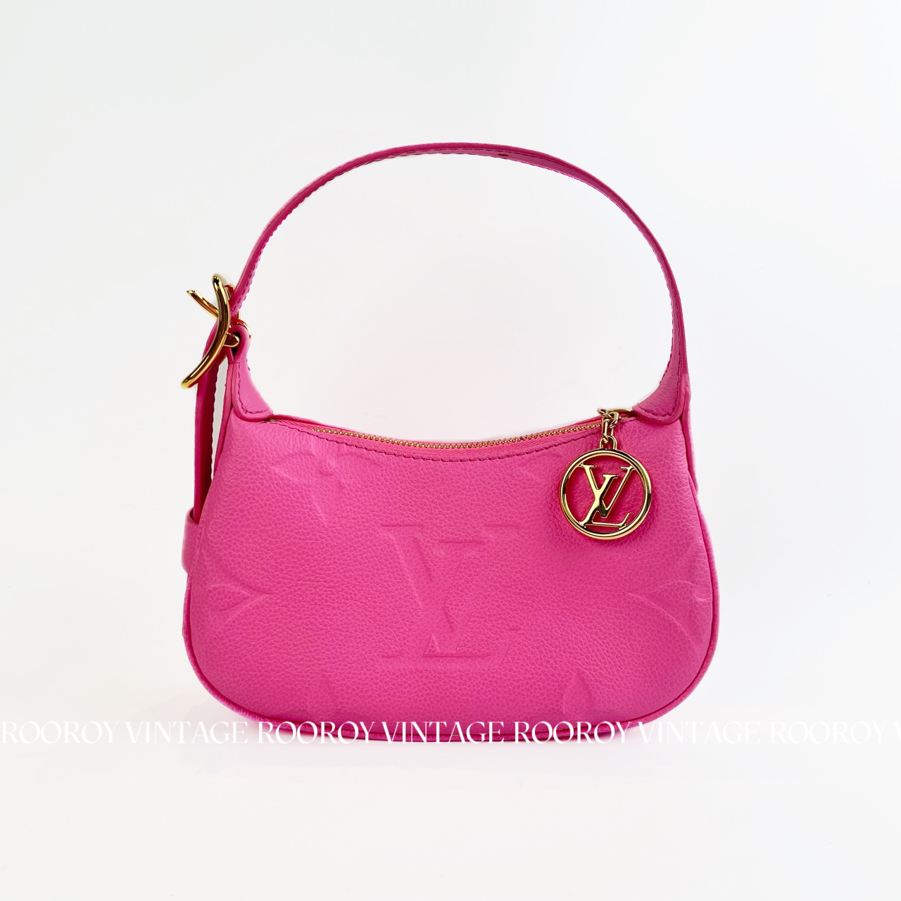 95新 LouisVuitton/路易威登 Moon mini 粉色金扣压花手提包/4457