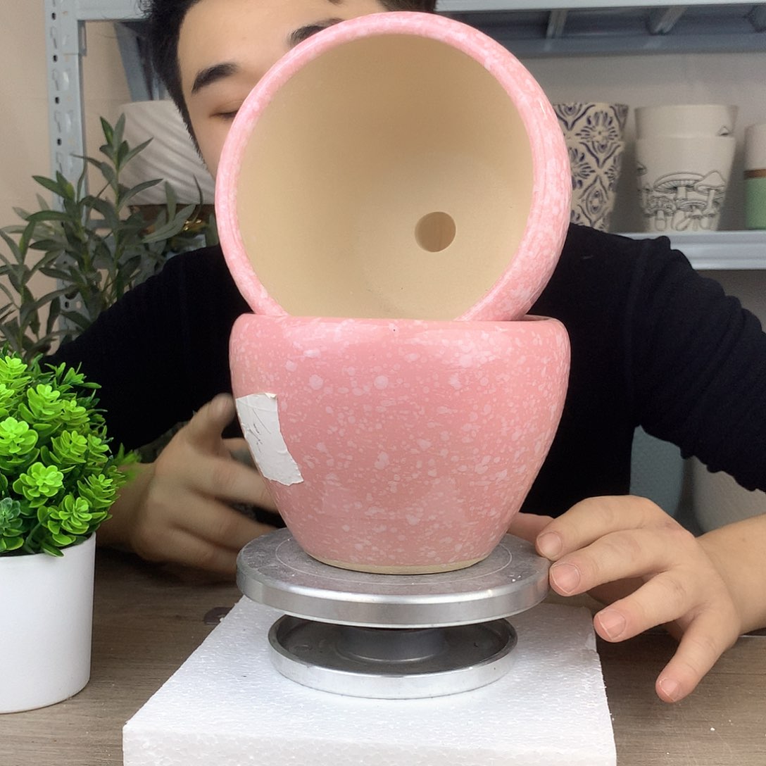 红陶微瑕/粉红色苹果盆14x13两个花盆