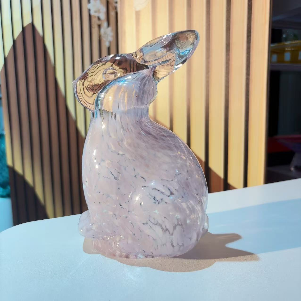 琉璃粉色兔子桌面摆件可爱创意彩色少女心玄关送礼乔迁网红