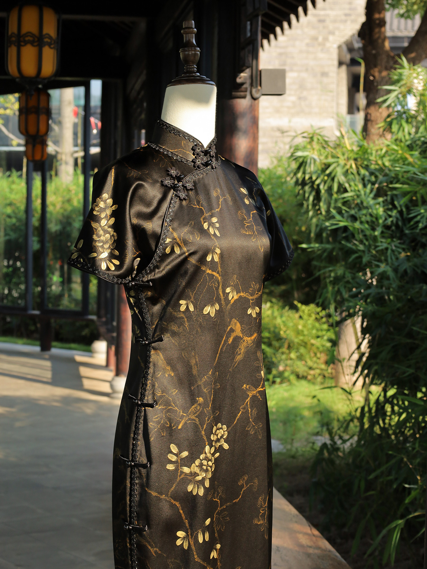 扶辰【灵鹊报喜】重缎手绘香云纱高端手工全开襟旗袍2531-5/28-40