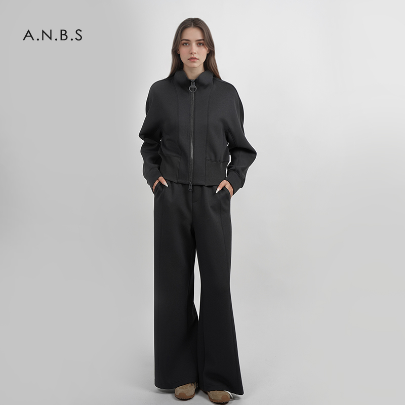 「高级感拉满」羊毛休闲套装女冬新款立领卫衣阔腿裤两件套显瘦017