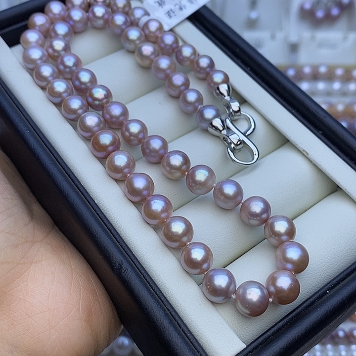 淡水珍珠项链未镶嵌无核8-8.5m粉紫