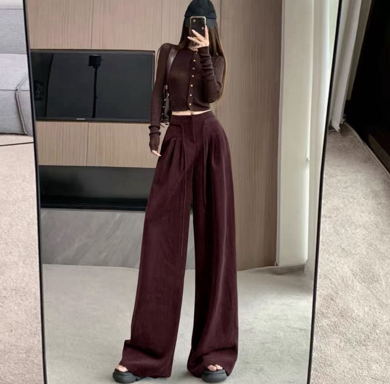 【68015】壹#高腰褶皱直筒宽松休闲裤