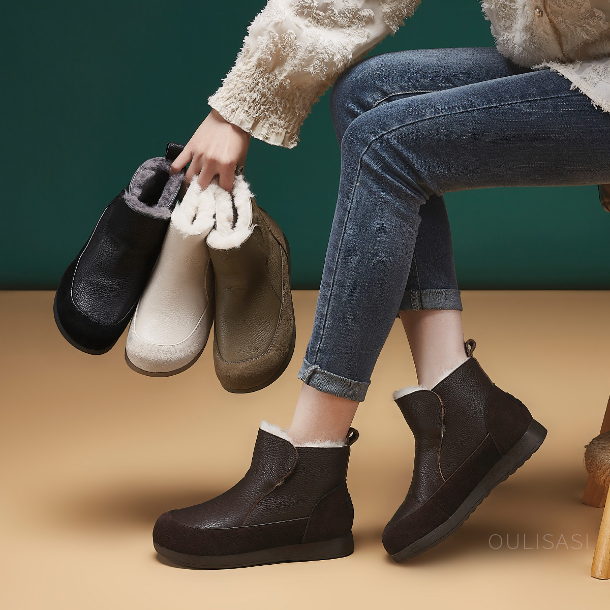 | 此物最相思 | 3公分 真皮雪地靴冬季新款加绒保暖女棉鞋 729