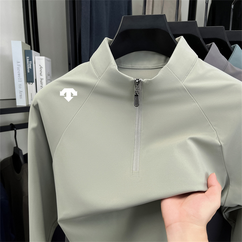 折扣迪家春秋季男士户外运动立领半拉链运动T恤透气时尚休闲卫衣