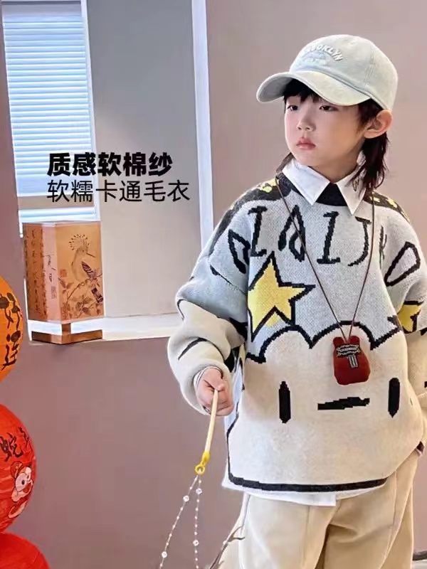 超好看秋冬时尚厚款中大童圆领毛衣针织衫加厚百搭洋气保暖大童