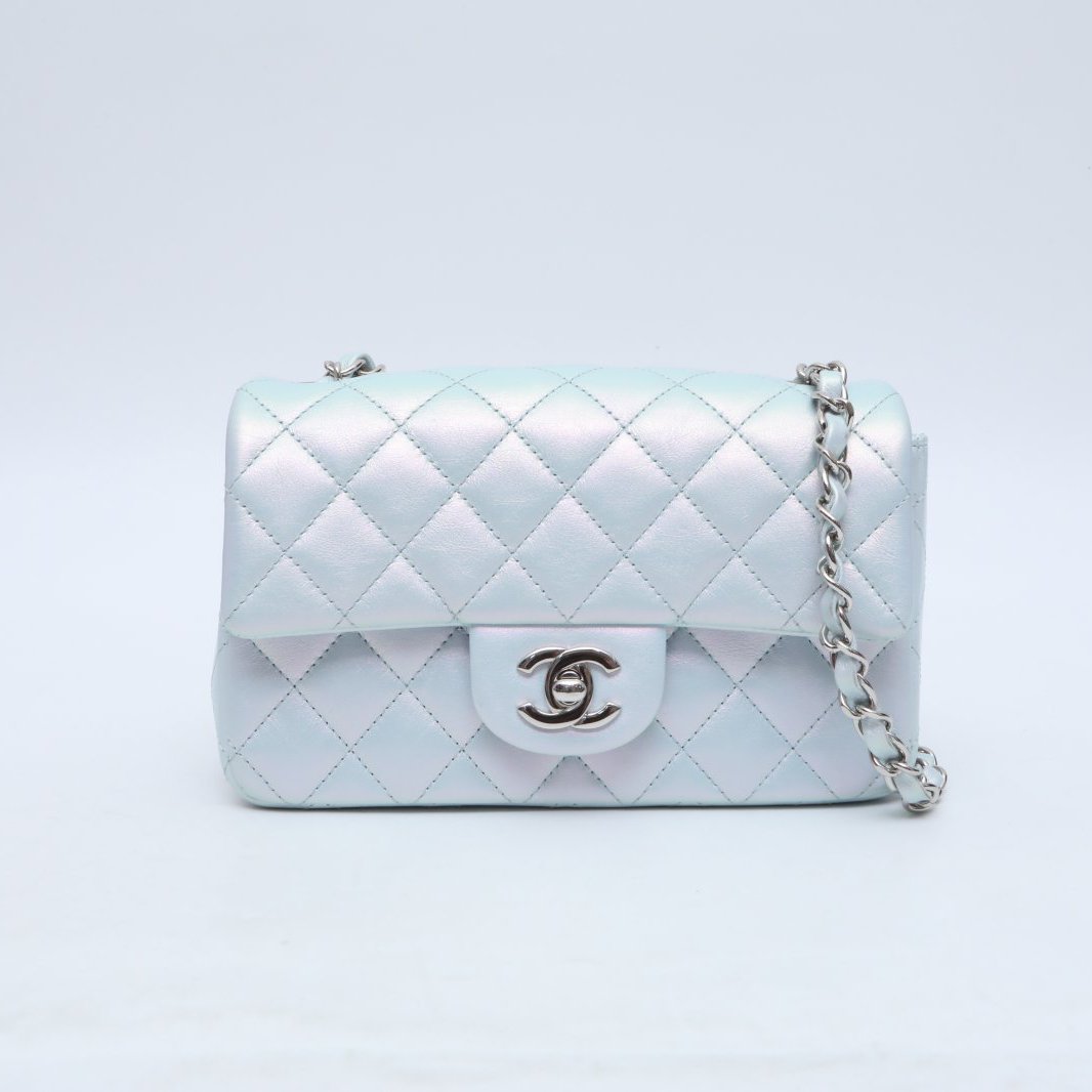 99新 Chanel/香奈儿 小花双双 珠光蓝 皮革C 芯片开 CF 口盖包