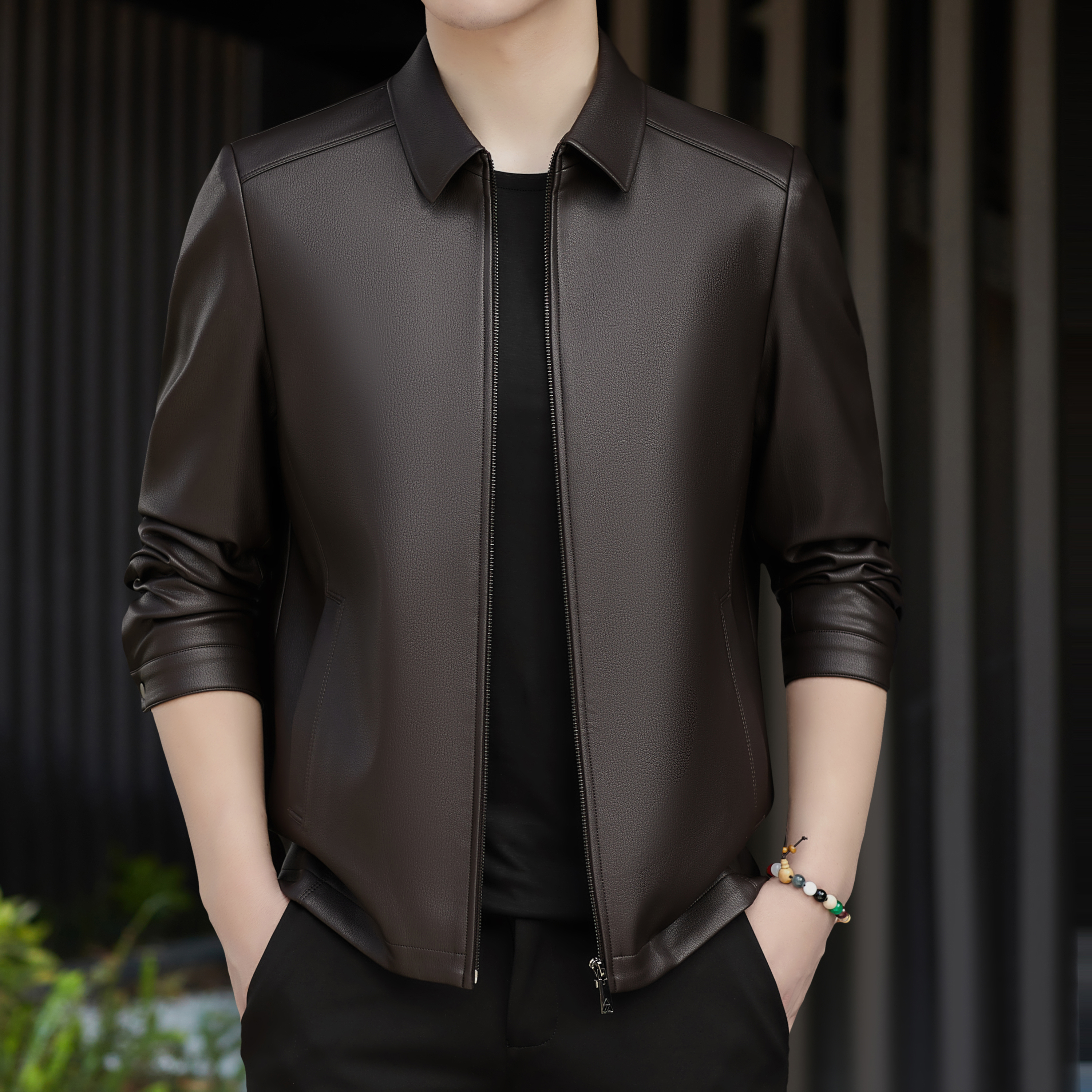 【海宁皮衣】男士秋冬时尚经典大气款休闲皮夹克上衣外套