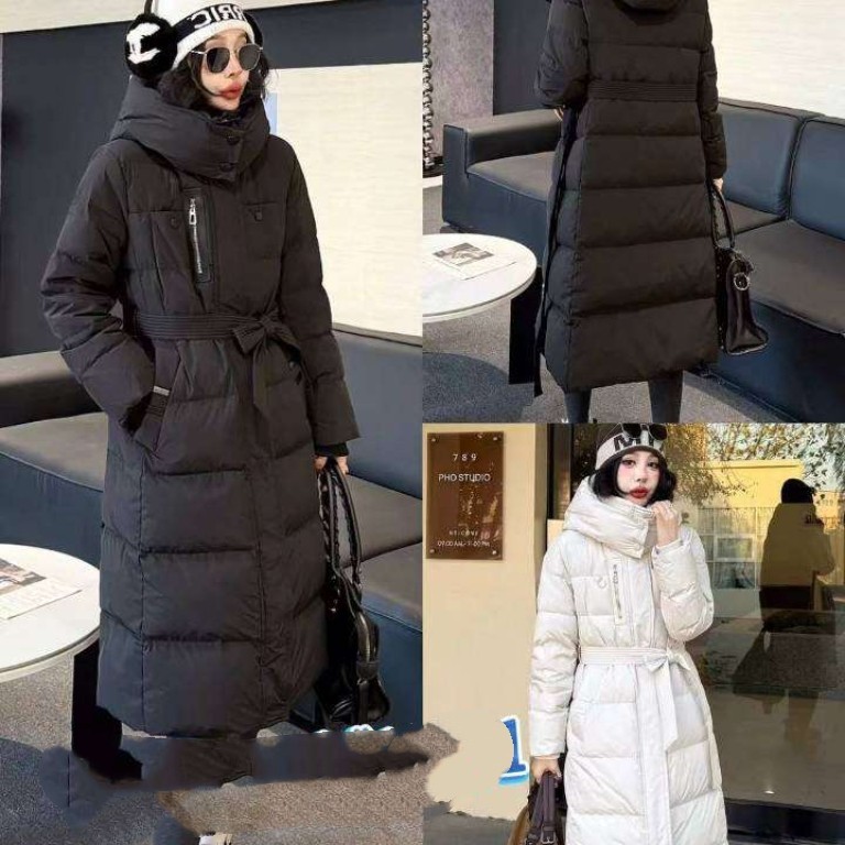 乖乖潮鞋 冬季新款欧货连帽收腰长款羽绒服外套