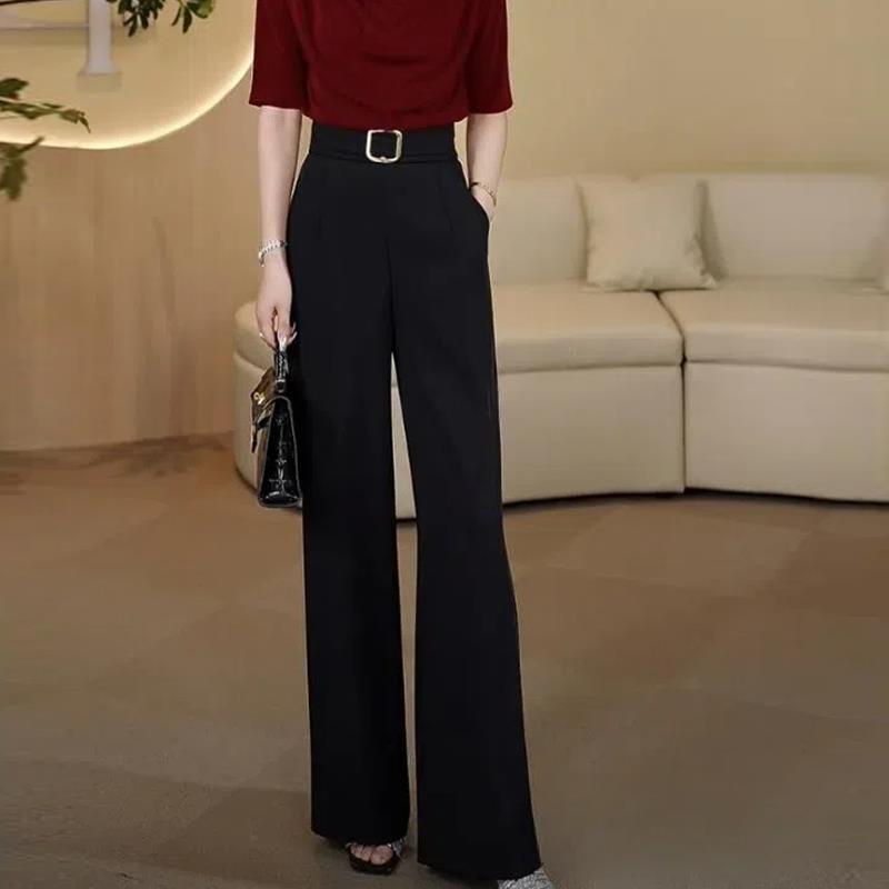 环扣显高阔腿裤女高腰垂感雪纺休闲裤夏季薄款2025年新款裤子春季