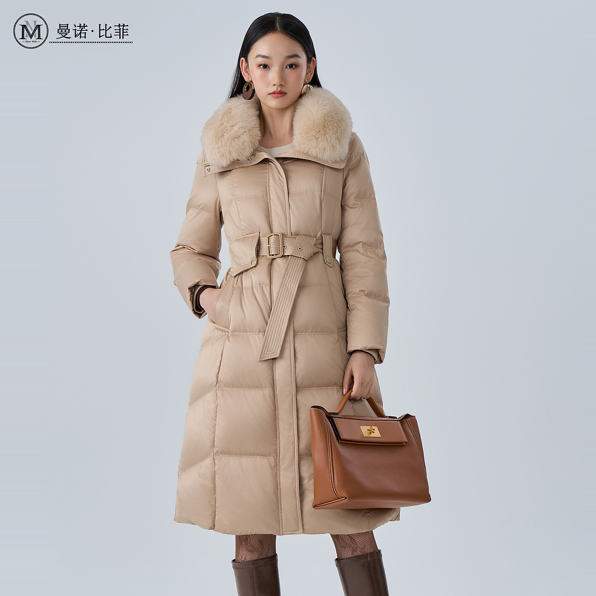 【白姐专属】冬季大毛领收腰长款羽绒服外套MFDI143105