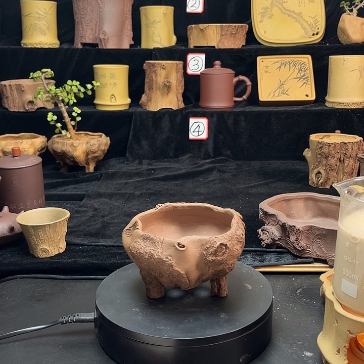 泥塑全手工制作树桩花盆