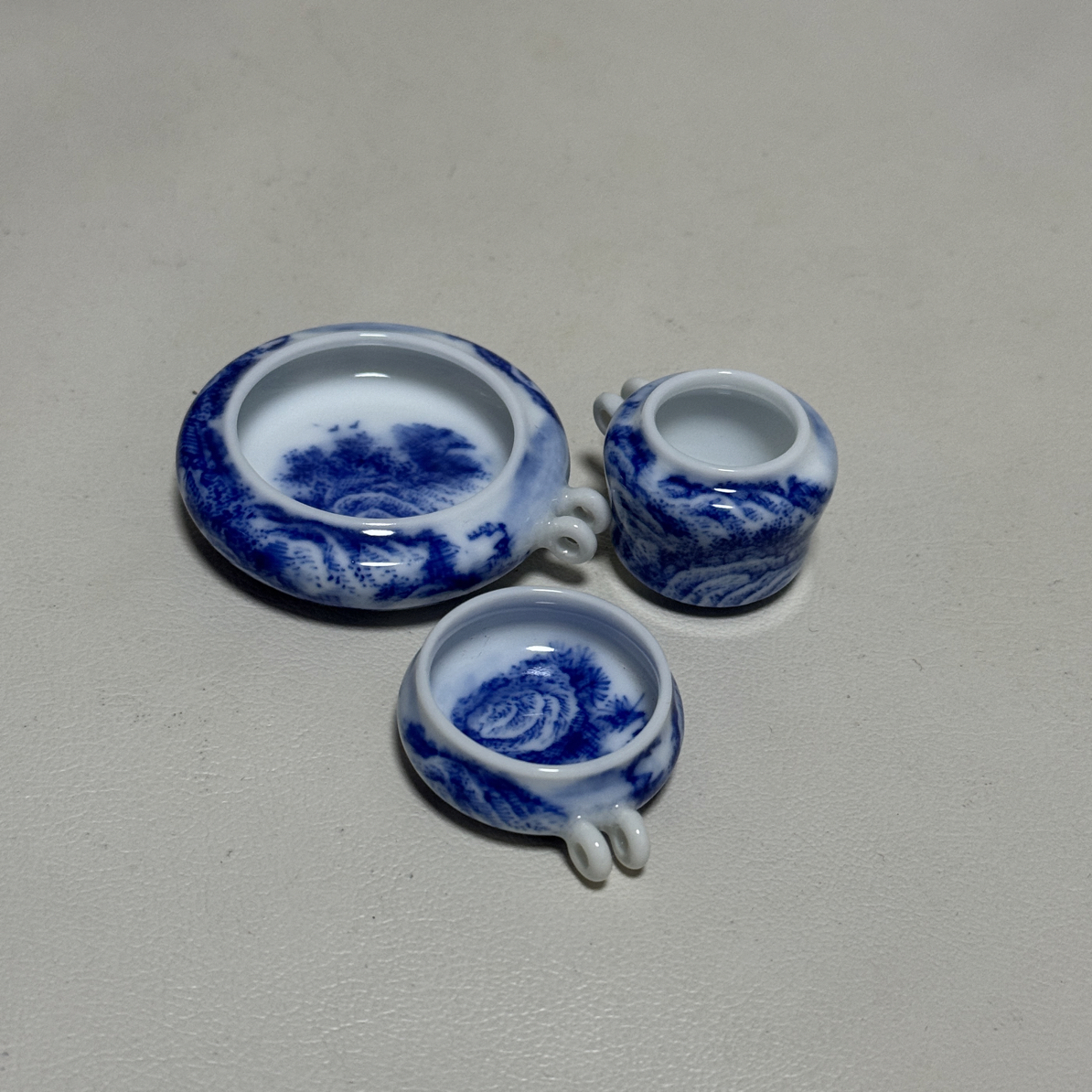九正堂青花手绘点画工艺山水三件套鸟食罐 丝距1.0-1.2 鸟笼配件